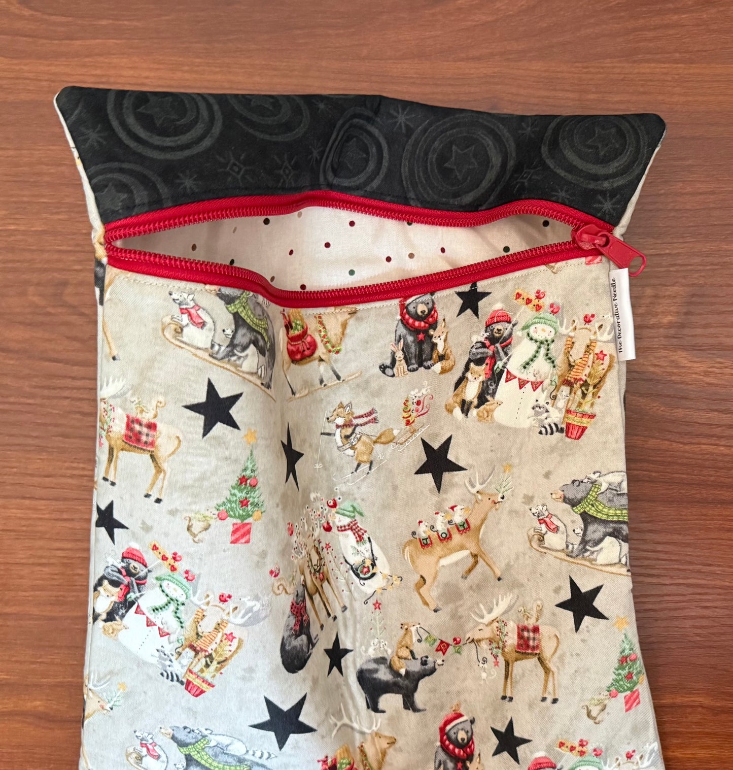 Northern Christmas motifs Large project bag for cross stitch & embroidery featuring fabric by Teresa Kogut
