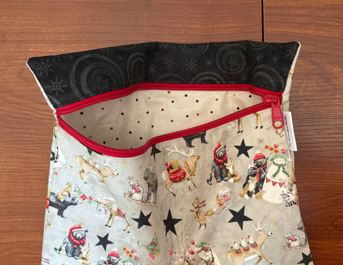 Northern Christmas motifs Regular project bag for cross stitch & embroidery featuring fabric by Teresa Kogut