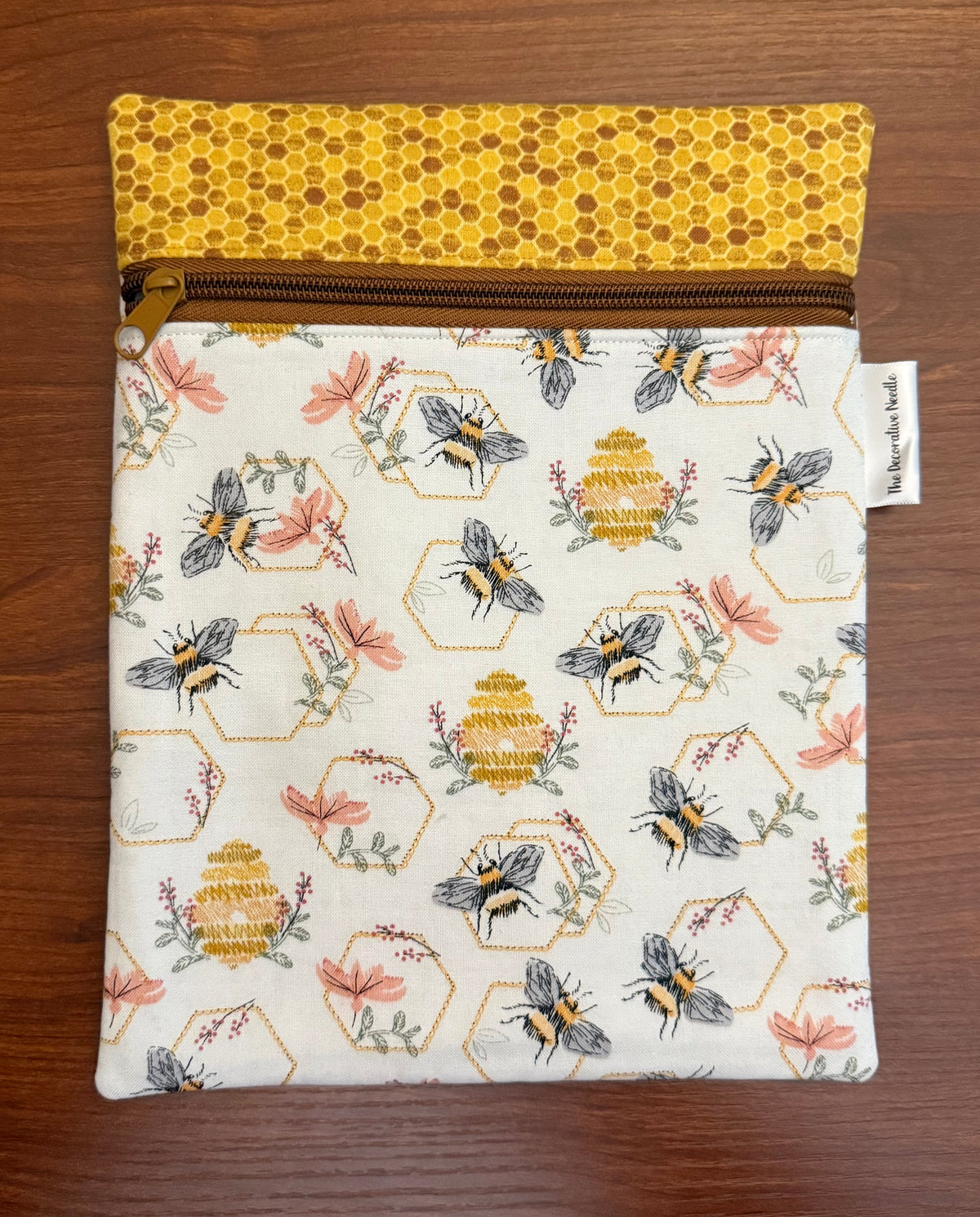 Embroidered Bees Print Skinny project bag for cross stitch & embroidery