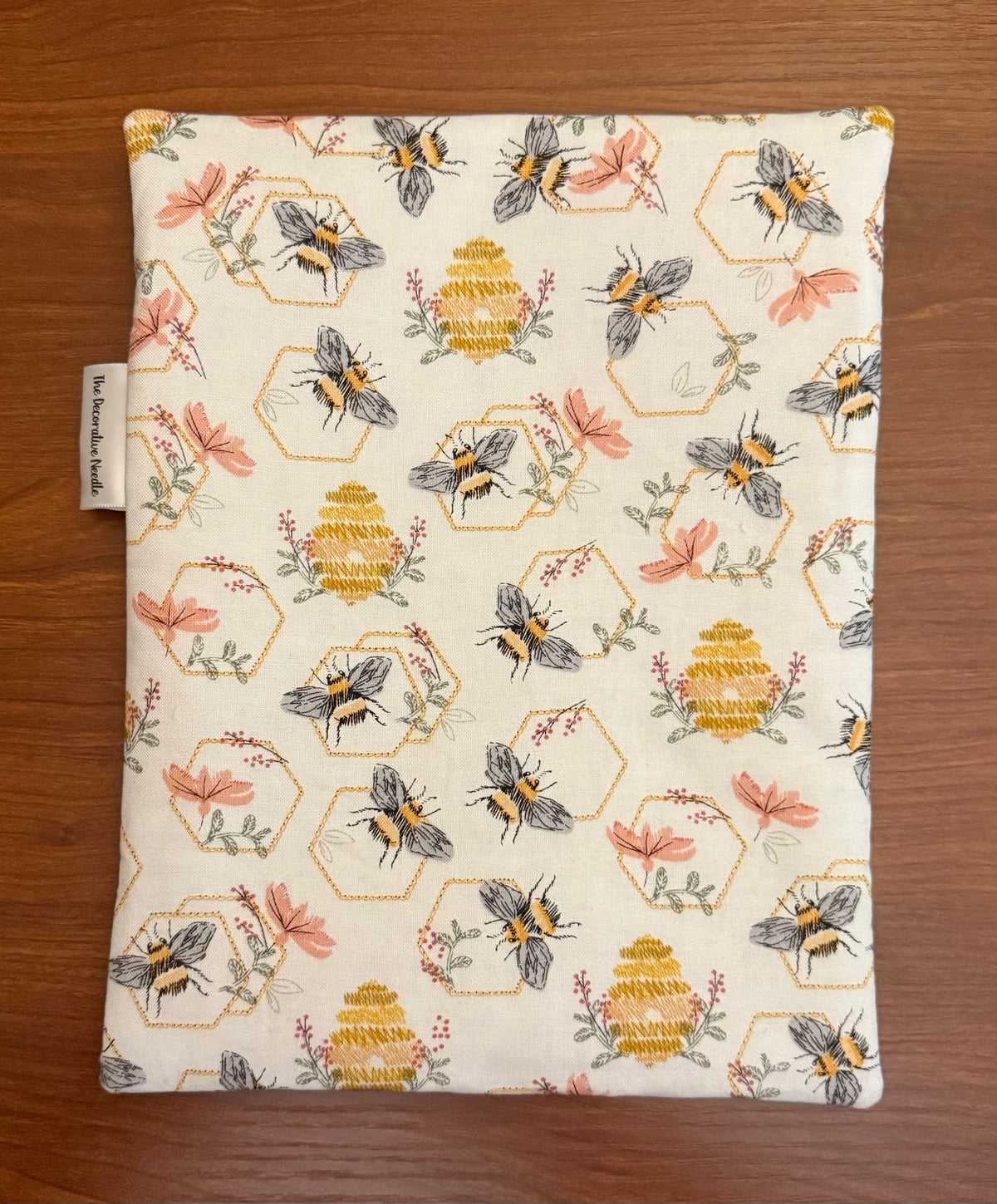Embroidered Bees Print Skinny project bag for cross stitch & embroidery