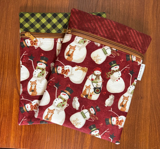 Northern Christmas Snowmen Skinny project bag for cross stitch & embroidery featuring fabric by Teresa Kogut