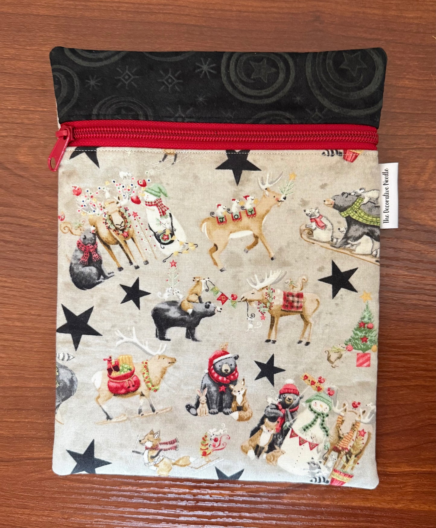 Northern Christmas motifs Skinny project bag for cross stitch & embroidery featuring fabric by Teresa Kogut