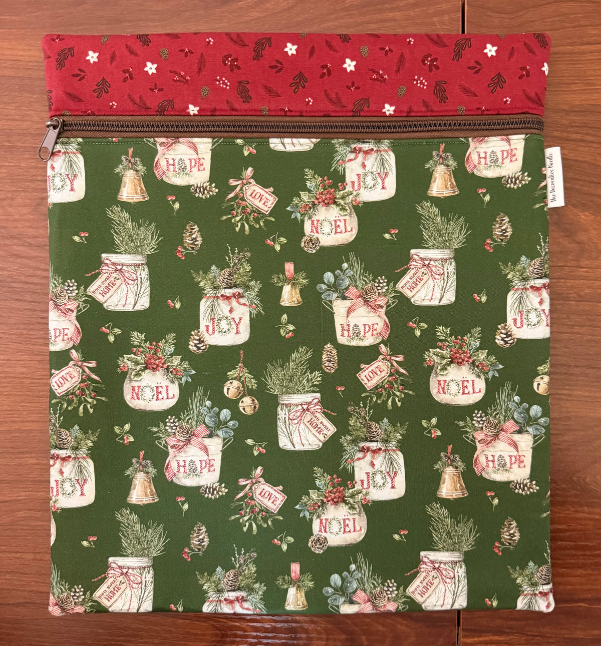 Holiday Spirit Greenery Tall project bag for cross stitch & embroidery