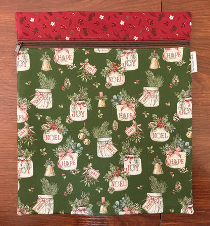 Holiday Spirit Greenery Tall project bag for cross stitch & embroidery