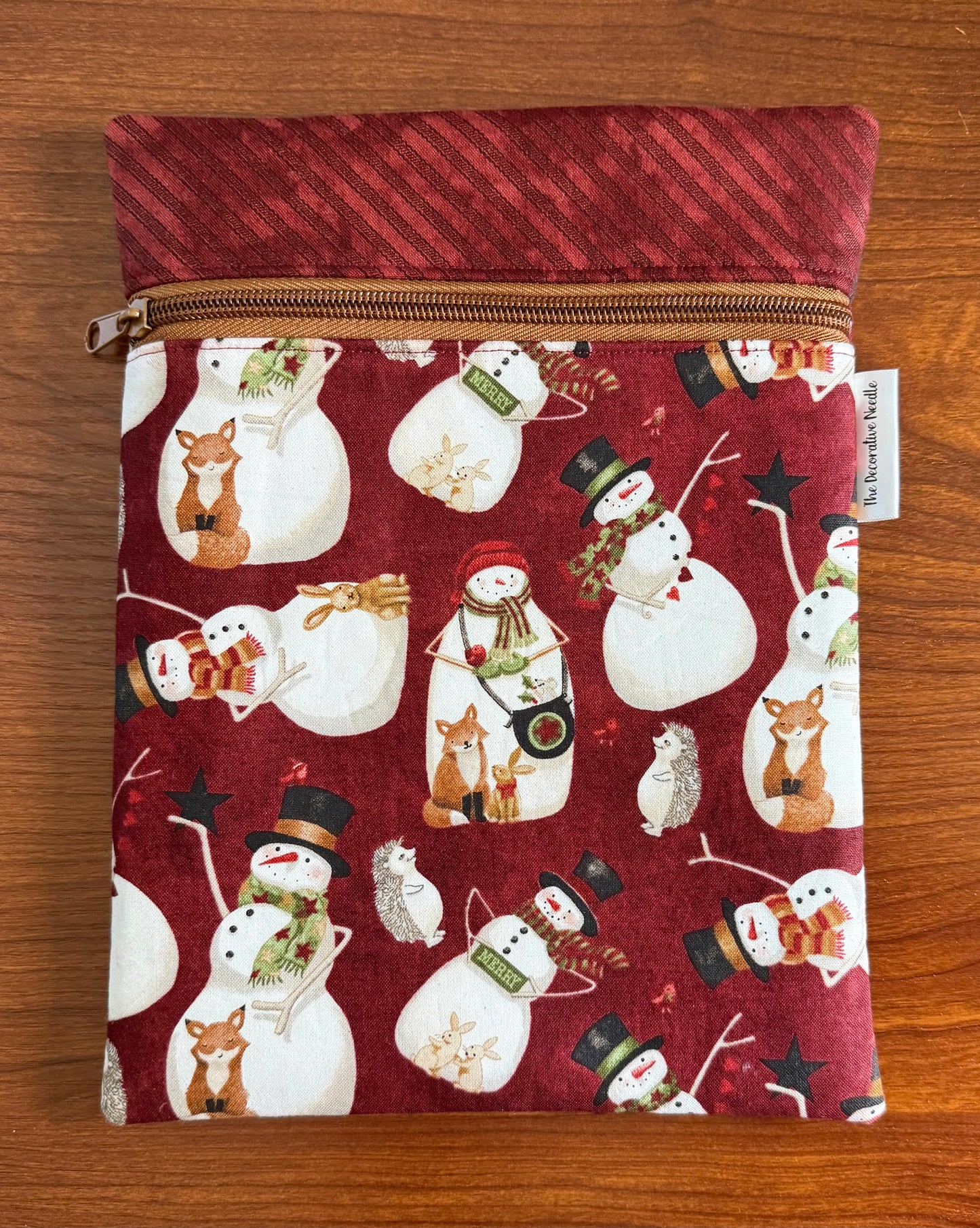 Northern Christmas Snowmen Skinny project bag for cross stitch & embroidery featuring fabric by Teresa Kogut