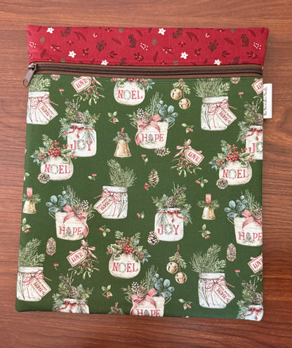 Holiday Spirit Greenery Large project bag for cross stitch & embroidery