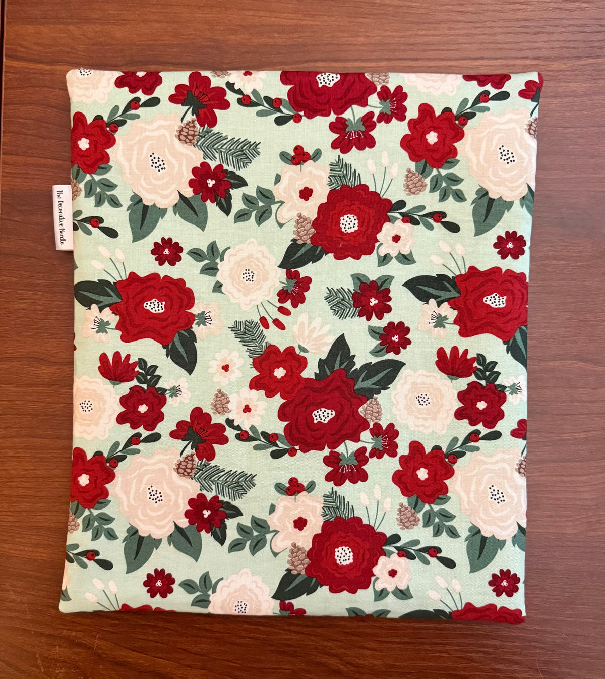 Evergreen Wishes Floral on Mint Large project bag for cross stitch & embroidery