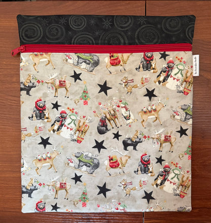 Northern Christmas motifs Tall project bag for cross stitch & embroidery featuring fabric by Teresa Kogut