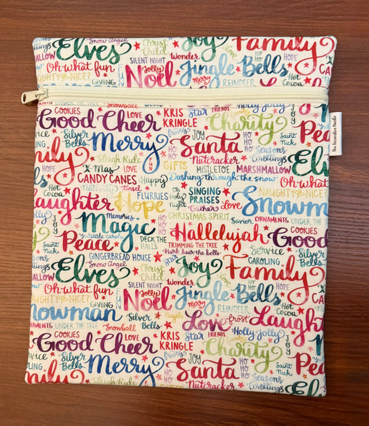 Christmas and Winter Typography Large project bag for cross stitch & embroidery
