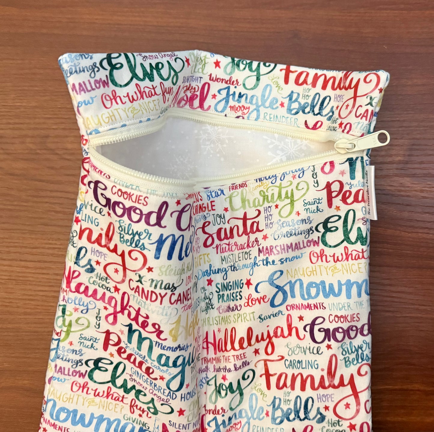 Christmas and Winter Typography Large project bag for cross stitch & embroidery