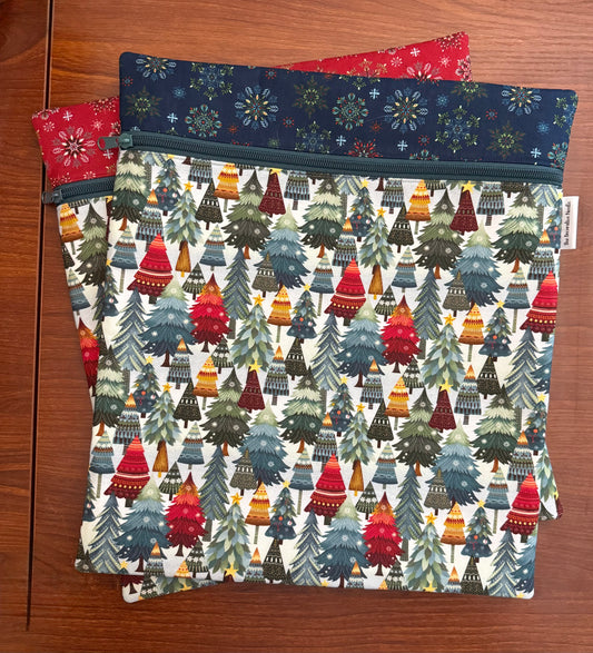 Nordic Holiday Trees Tall project bag for cross stitch & embroidery
