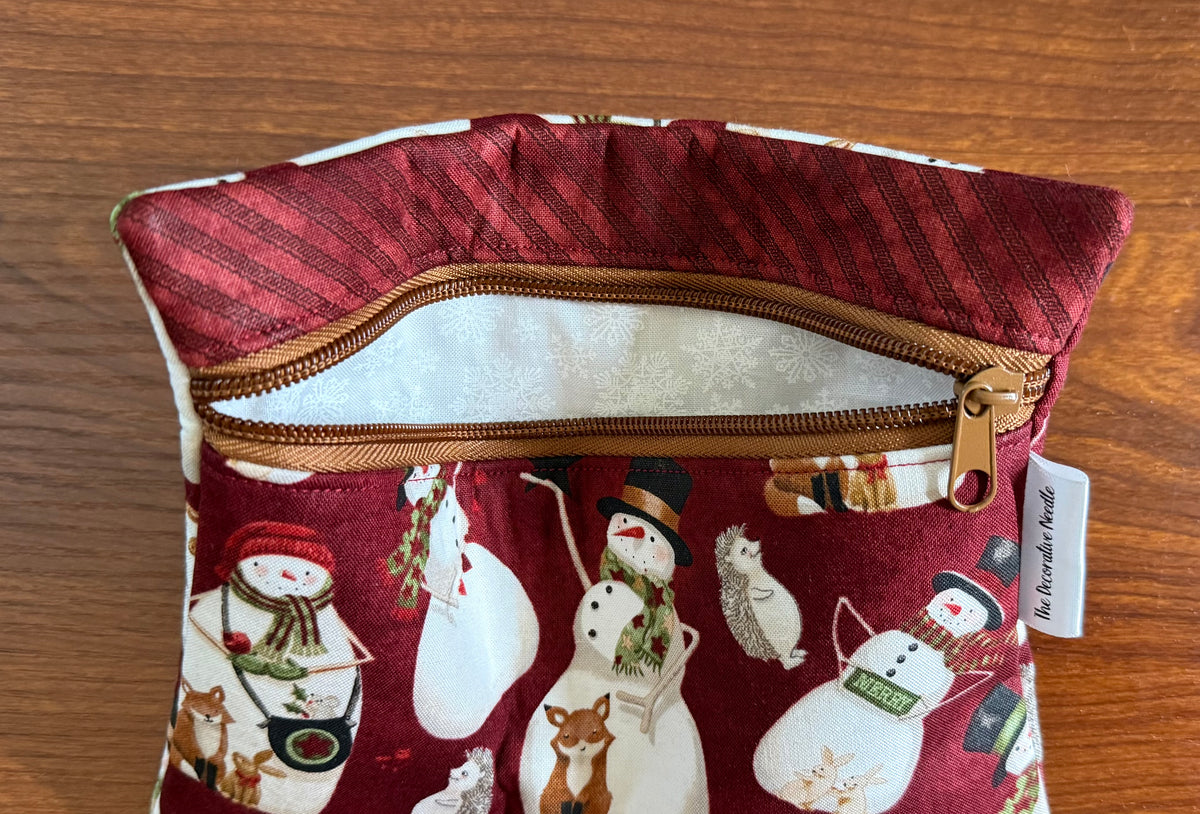 Northern Christmas Snowmen Notions bag for cross stitch & embroidery featuring fabric by Teresa Kogut