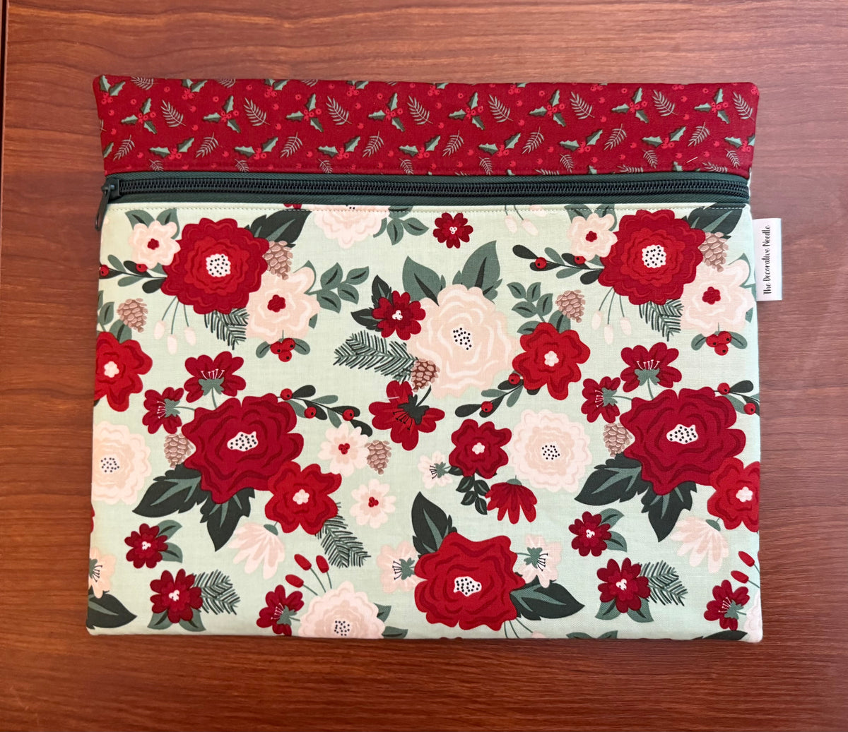 Evergreen Wishes Floral on Mint Regular project bag for cross stitch & embroidery