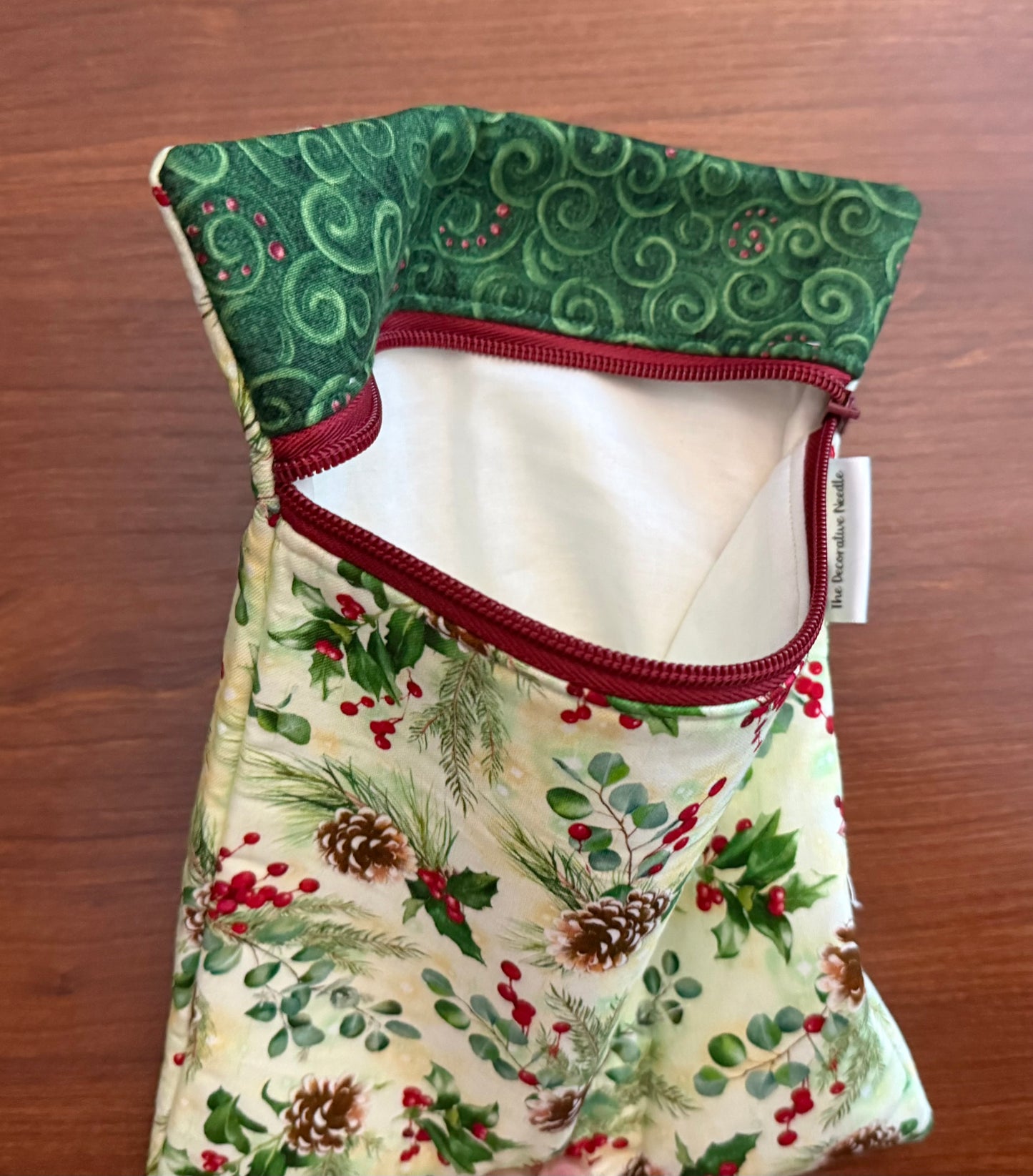 Christmas Greenery Skinny project bag for cross stitch & embroidery