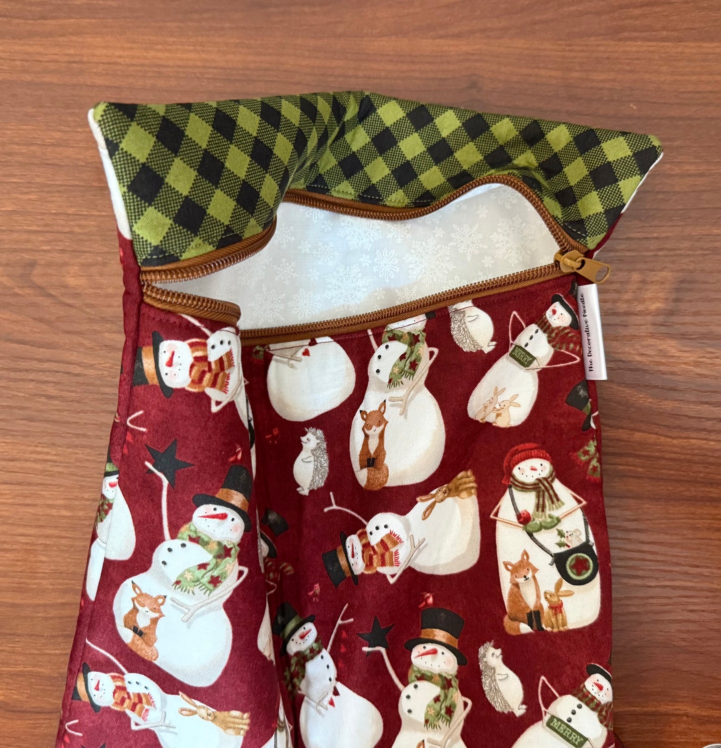 Northern Christmas Snowmen Large project bag for cross stitch & embroidery featuring fabric by Teresa Kogut