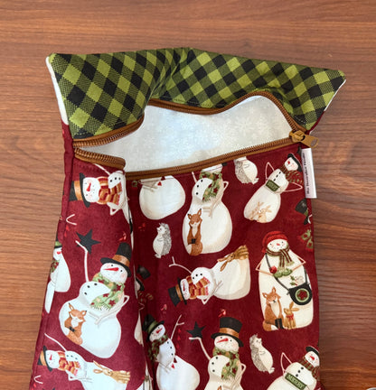 Northern Christmas Snowmen Large project bag for cross stitch & embroidery featuring fabric by Teresa Kogut
