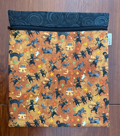 Spooky Cats Tall project bag for cross stitch & embroidery featuring fabric by Teresa Kogut