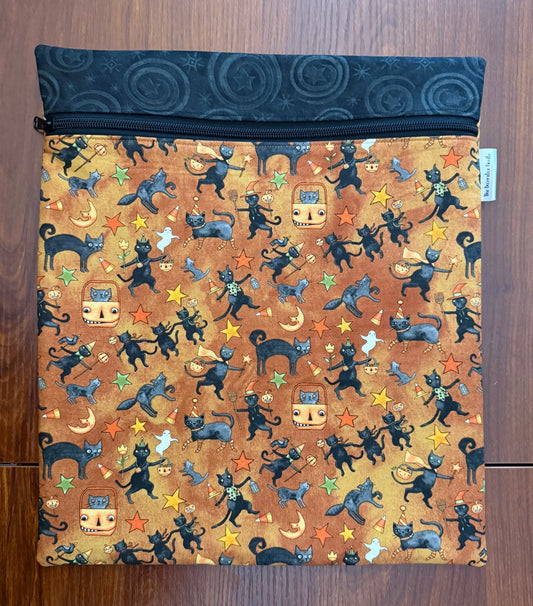 Spooky Cats Tall project bag for cross stitch & embroidery featuring fabric by Teresa Kogut