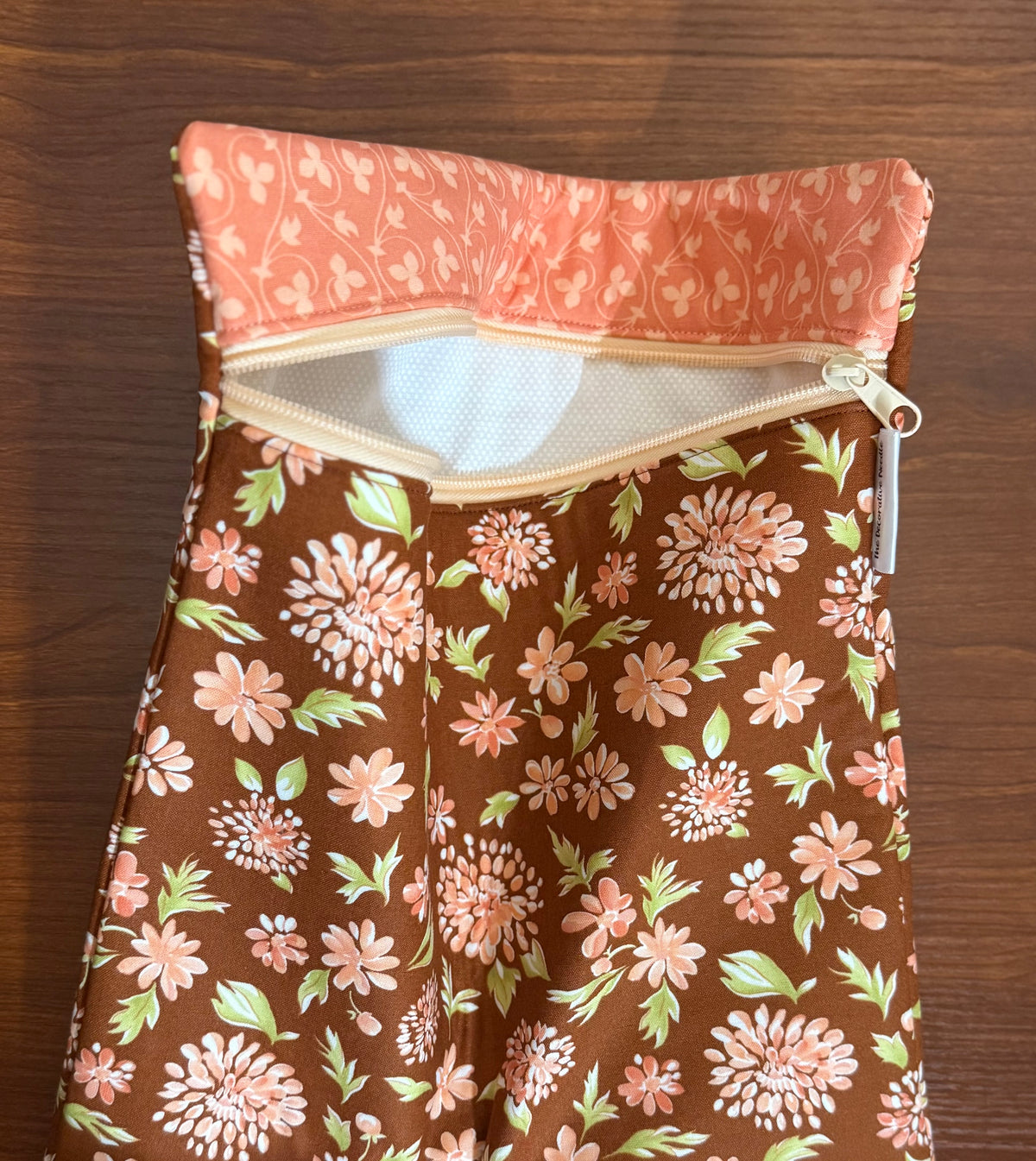 Cinnamon and Cream Floral Large project bag for cross stitch and Embroidery