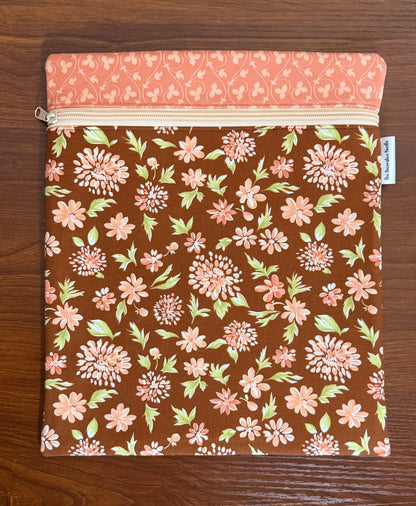 Cinnamon and Cream Floral Large project bag for cross stitch and Embroidery
