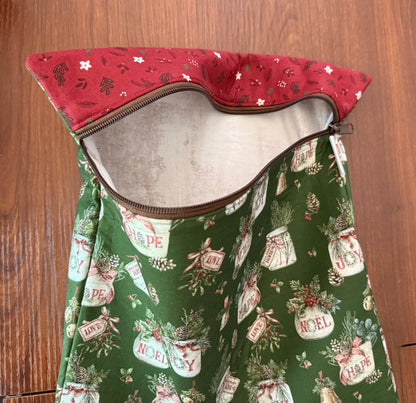 Holiday Spirit Greenery Tall project bag for cross stitch & embroidery