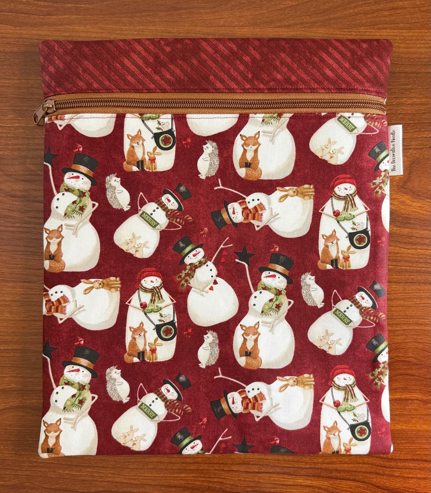 Northern Christmas Snowmen Large project bag for cross stitch & embroidery featuring fabric by Teresa Kogut