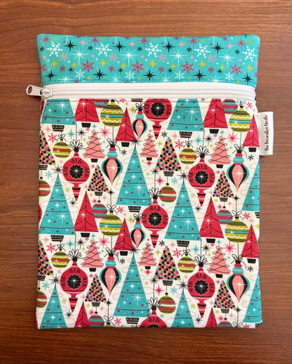 Bright Deck the Halls Christmas Skinny project bag for cross stitch & embroidery