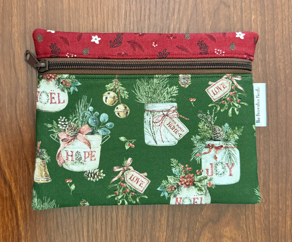 Holiday Spirit Greenery Notions bag for cross stitch & embroidery