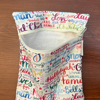 Christmas and Winter Typography Skinny project bag for cross stitch & embroidery