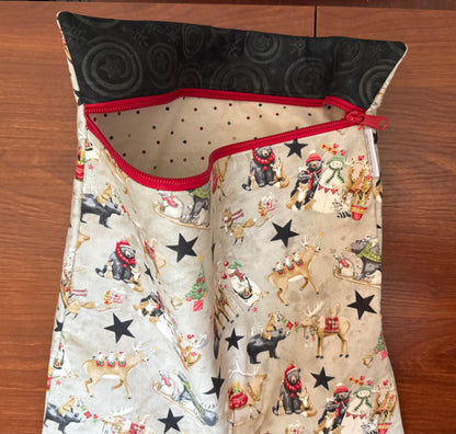 Northern Christmas motifs Tall project bag for cross stitch & embroidery featuring fabric by Teresa Kogut