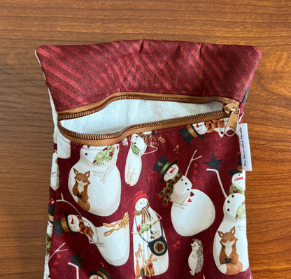 Northern Christmas Snowmen Skinny project bag for cross stitch & embroidery featuring fabric by Teresa Kogut