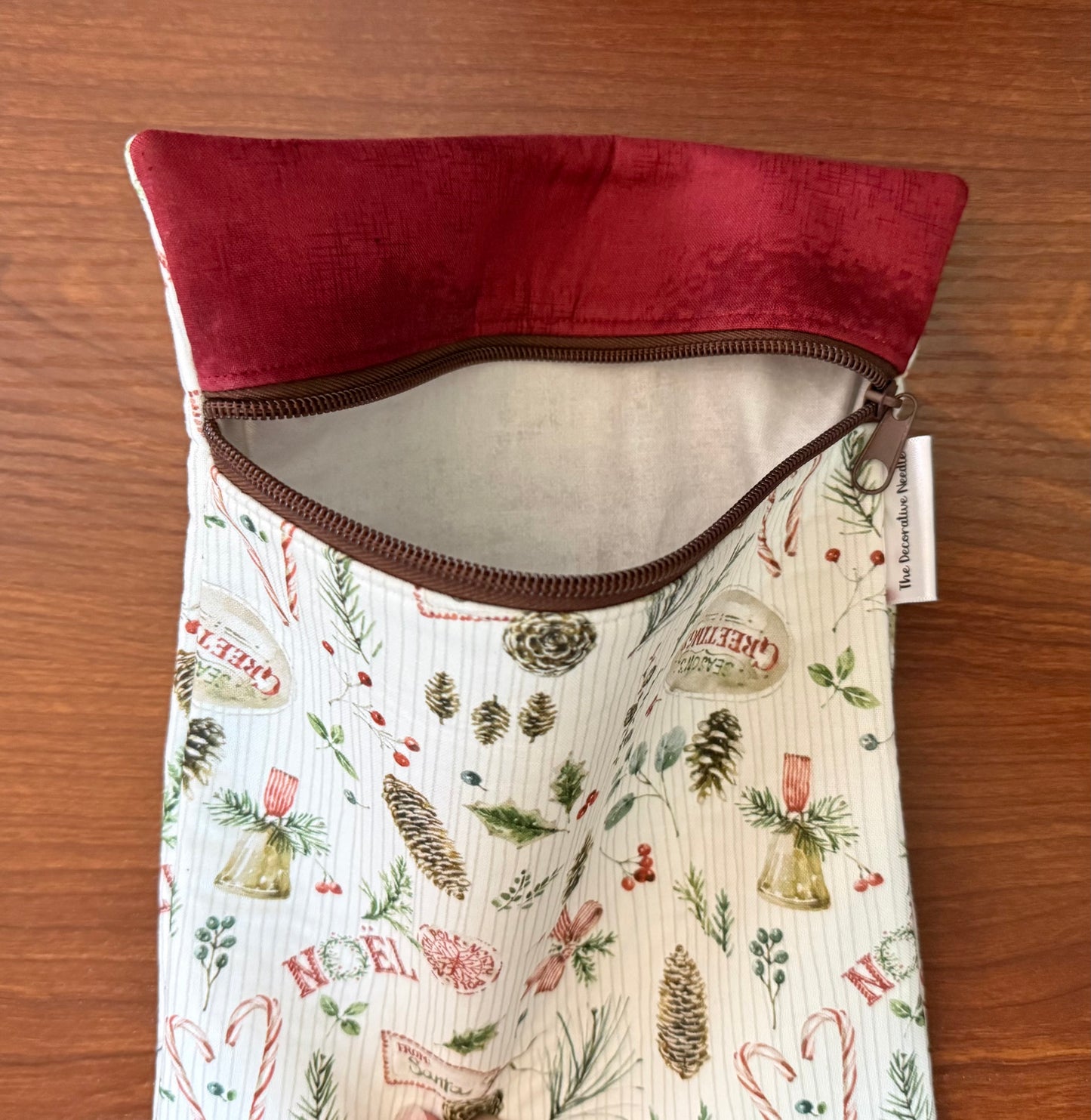 Holiday Spirit Tossed Motifs Skinny project bag for cross stitch & embroidery