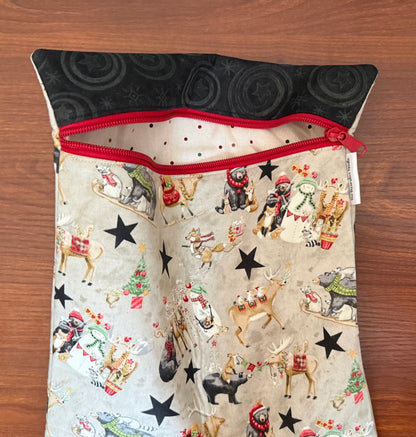 Northern Christmas motifs Large project bag for cross stitch & embroidery featuring fabric by Teresa Kogut