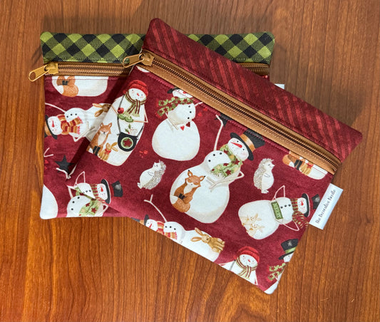 Northern Christmas Snowmen Notions bag for cross stitch & embroidery featuring fabric by Teresa Kogut