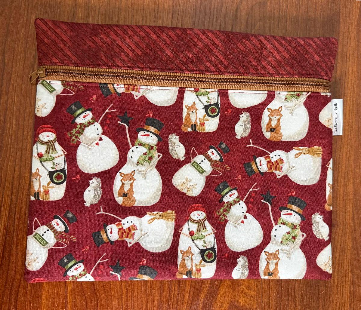 Northern Christmas Snowmen Regular project bag for cross stitch & embroidery featuring fabric by Teresa Kogut