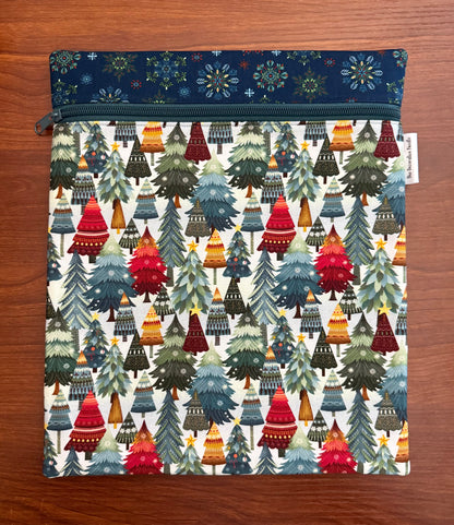 Nordic Holiday Trees Large project bag for cross stitch & embroidery
