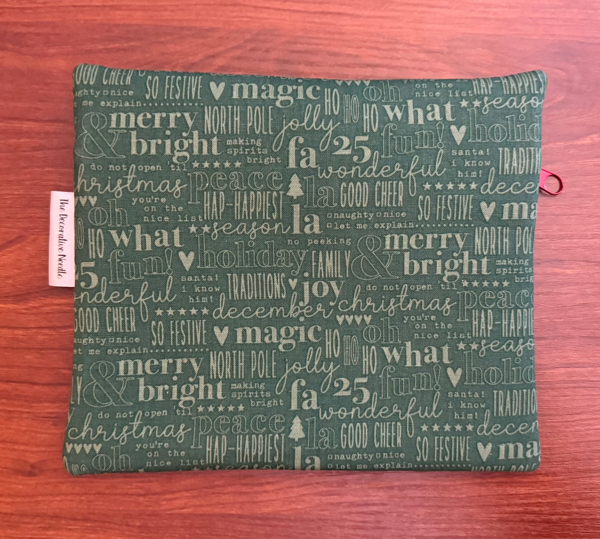 Evergreen Wishes floral on Black Notions bag for cross stitch & embroidery