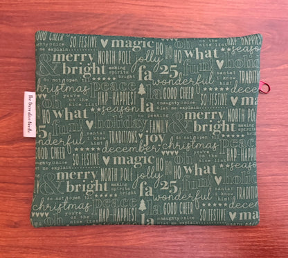 Evergreen Wishes floral on Black Notions bag for cross stitch & embroidery