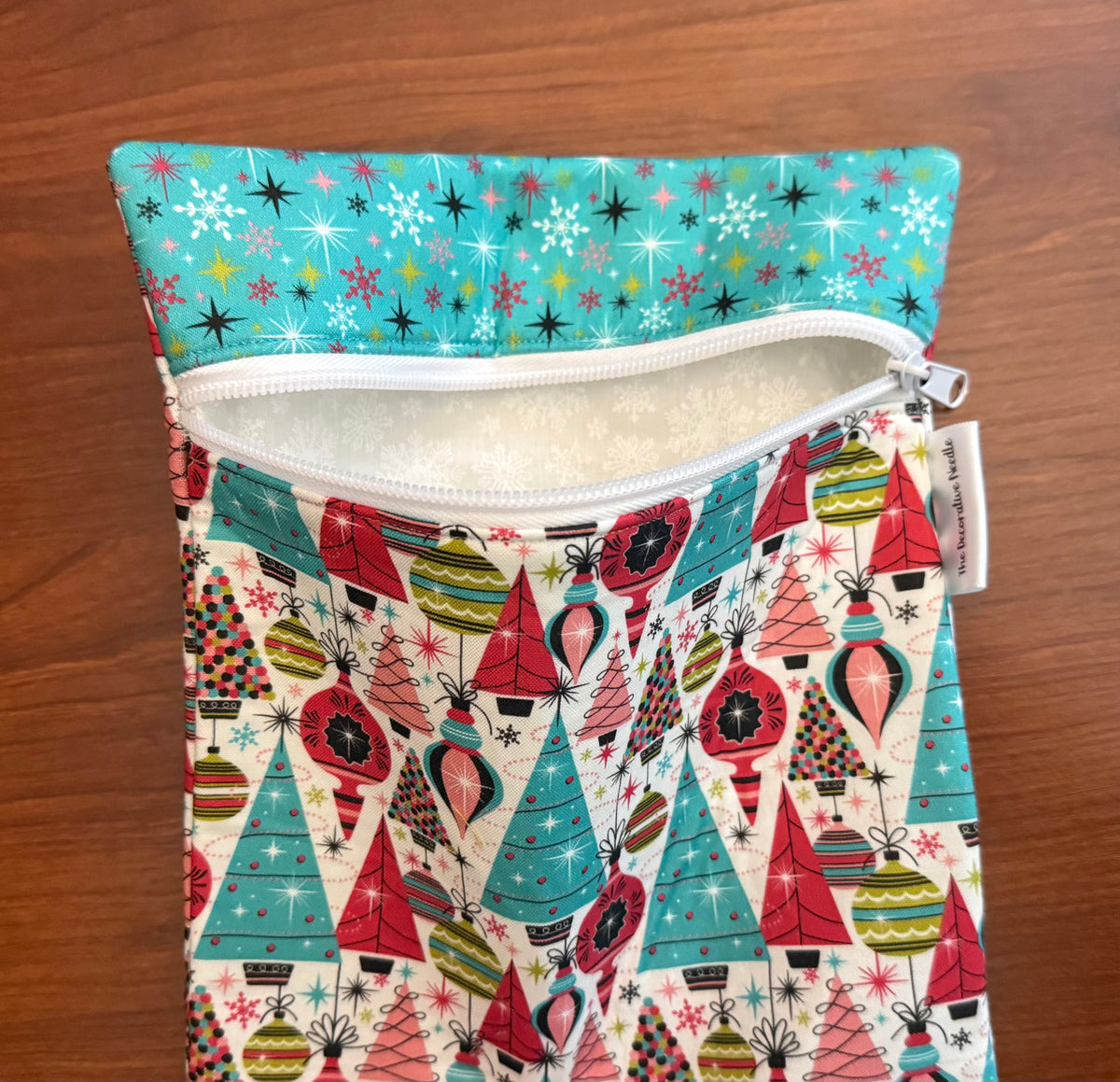 Bright Deck the Halls Christmas Skinny project bag for cross stitch & embroidery