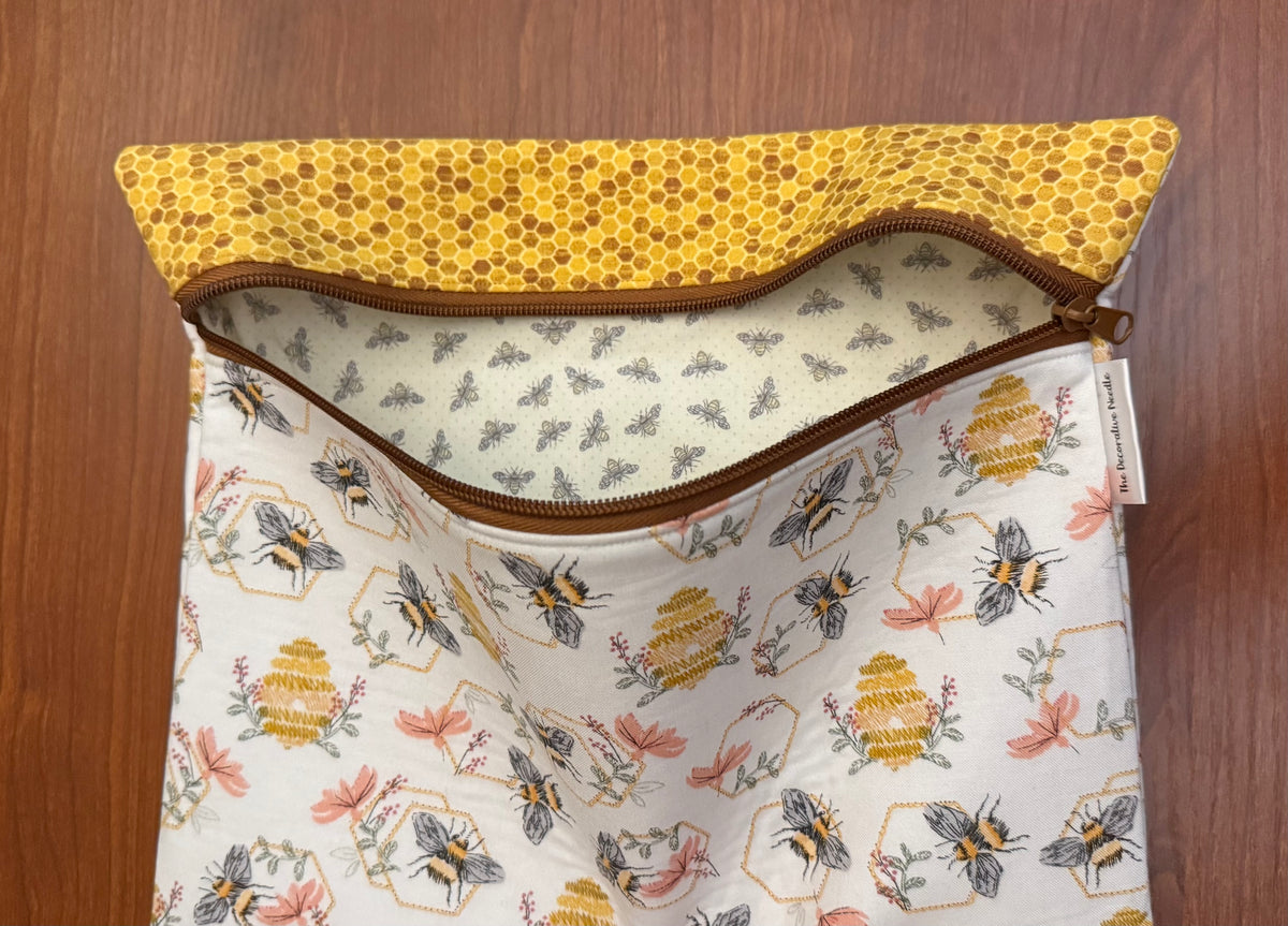 Embroidered Bees print Regular project bag for cross stitch & embroidery