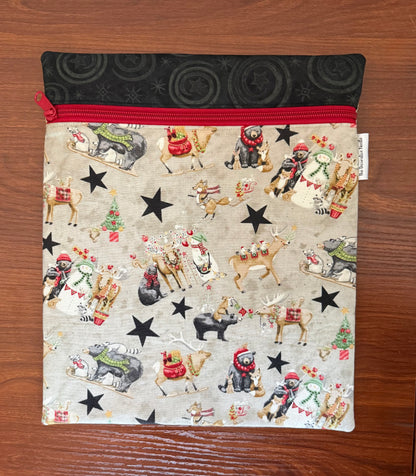 Northern Christmas motifs Large project bag for cross stitch & embroidery featuring fabric by Teresa Kogut