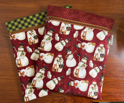 Northern Christmas Snowmen Large project bag for cross stitch & embroidery featuring fabric by Teresa Kogut