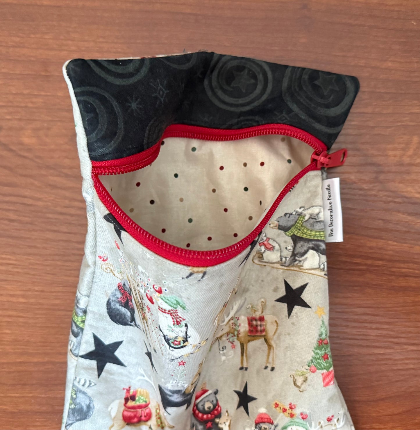 Northern Christmas motifs Skinny project bag for cross stitch & embroidery featuring fabric by Teresa Kogut