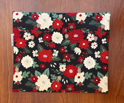 Evergreen Wishes Floral on Black Regular project bag for cross stitch & embroidery