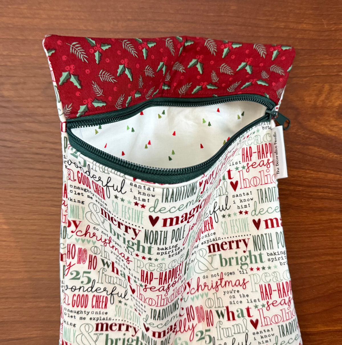 Evergreen Wishes Typography Skinny project bag for cross stitch & embroidery
