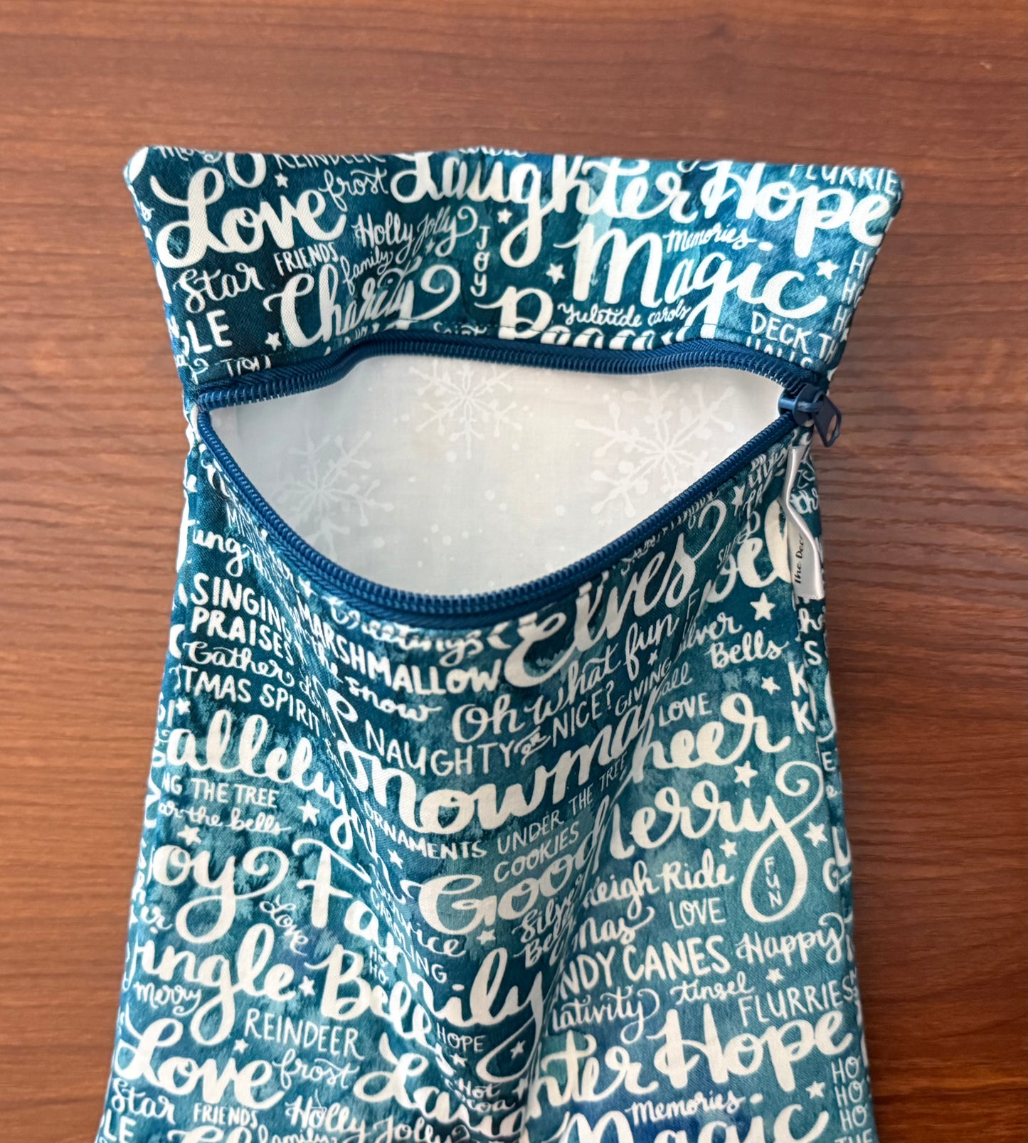 Christmas and Winter Typography Skinny project bag for cross stitch & embroidery