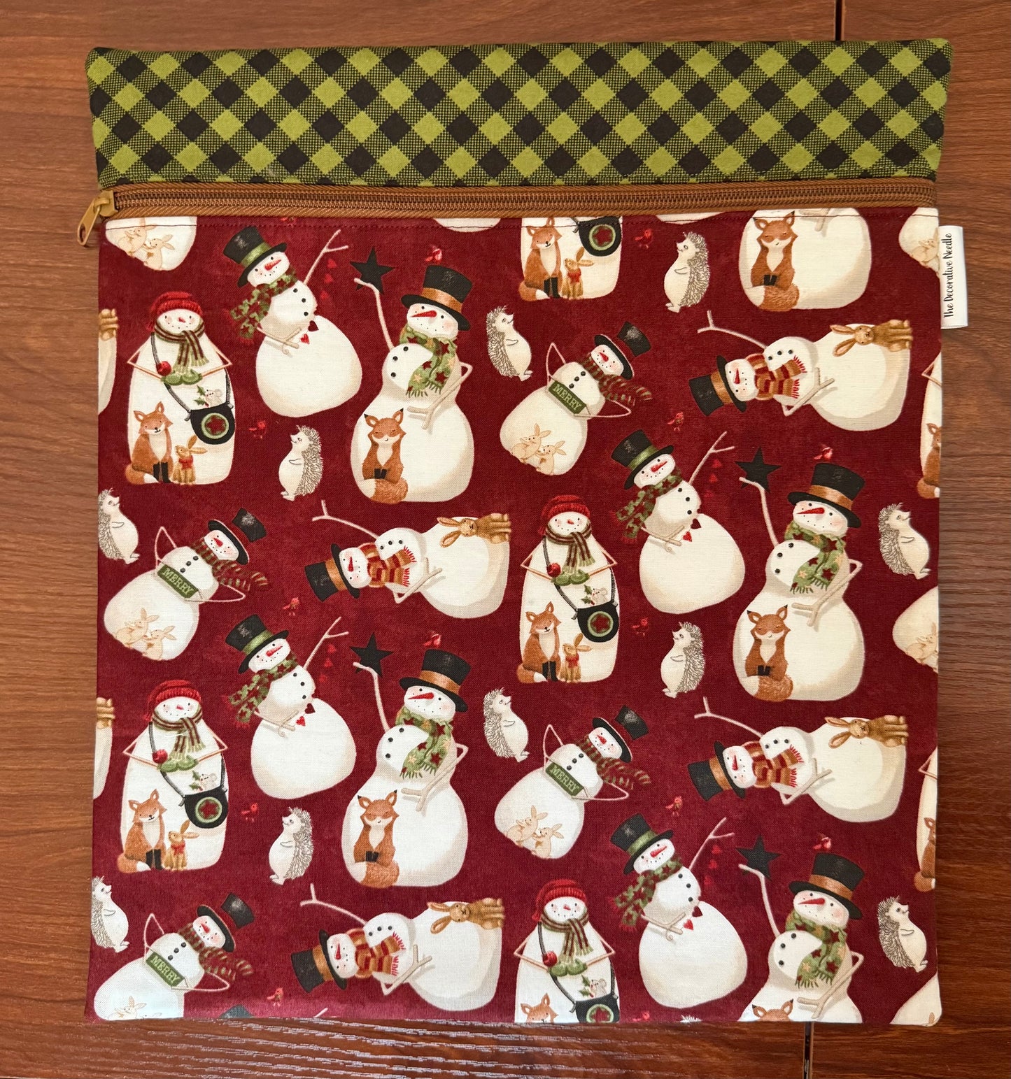 Northern Christmas Snowmen Tall project bag for cross stitch & embroidery featuring fabric by Teresa Kogut