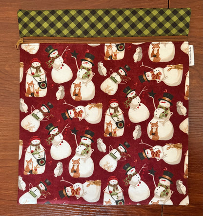 Northern Christmas Snowmen Tall project bag for cross stitch & embroidery featuring fabric by Teresa Kogut
