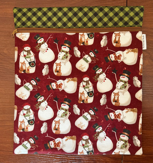 Northern Christmas Snowmen Tall project bag for cross stitch & embroidery featuring fabric by Teresa Kogut