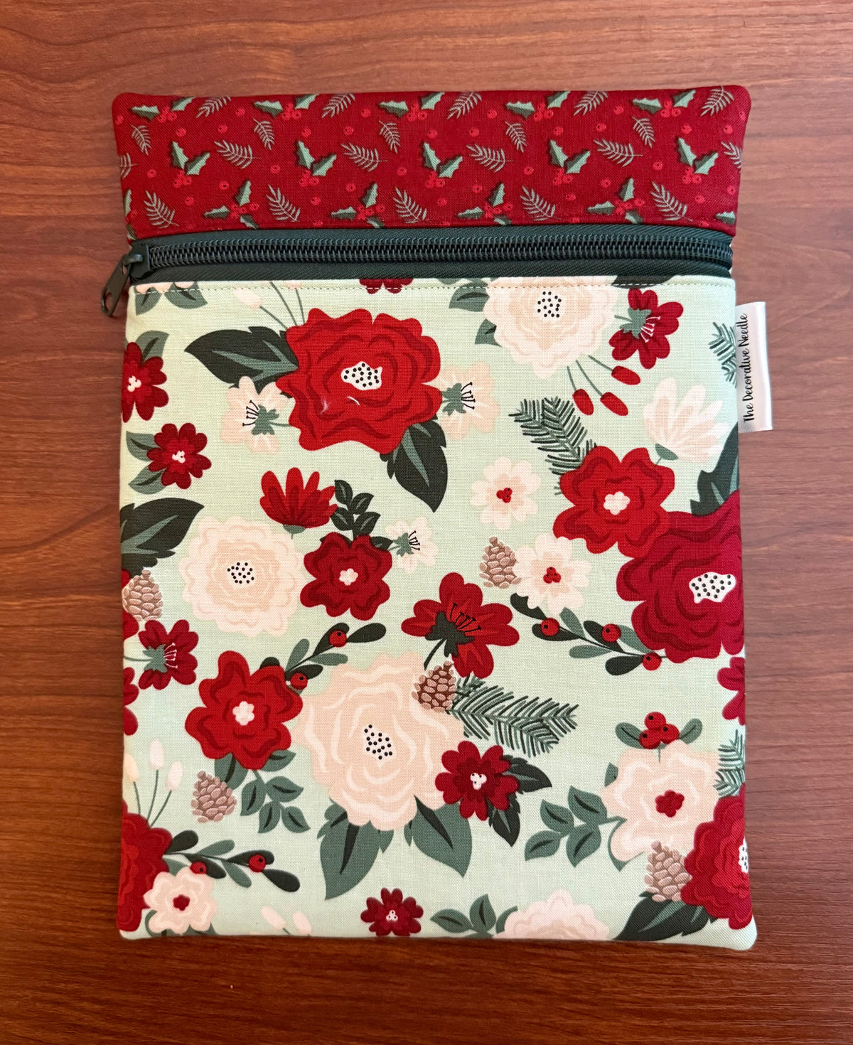 Evergreen Wishes Floral on Mint Skinny project bag for cross stitch & embroidery